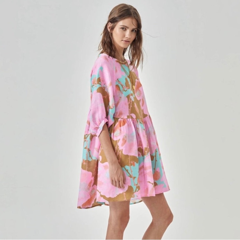 Floral Pink and Brown Mini Dress - Picture 4 of 9